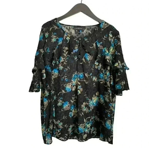 ❄️3/$15❄️ Lane Bryant Size 18 Top - Floral Black Sheer - Lightweight Plus - Picture 2 of 8